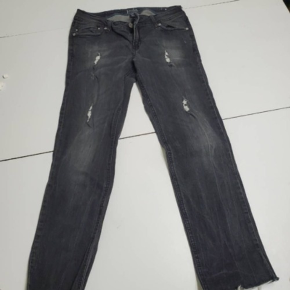 Jade Jeans Womens Straight Leg Denim Black Distressed Cut Off Hem Stretch 9/10